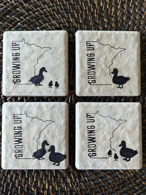 Growing up Minnesota Ceramic Coaster set: Featuring Mama duck, Baby duck!